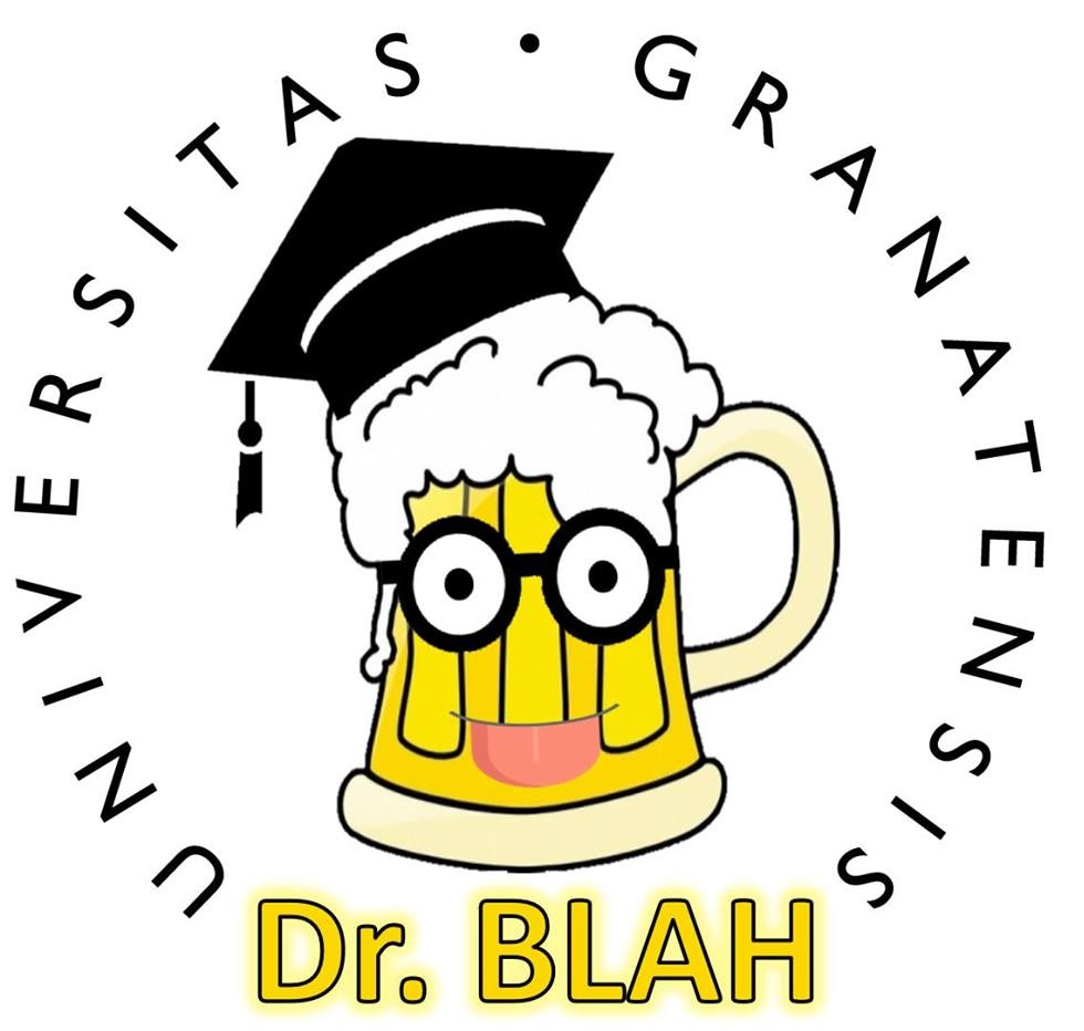 Logo de la actividad Dr. Blah. Una jarra de cerveza con ojos y boca. 